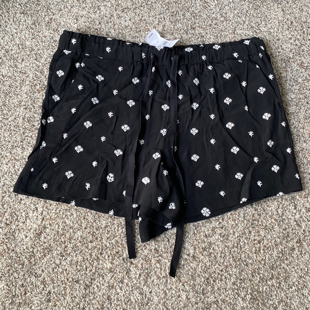 LOFT Black Tie Shorts with White Floral Pattern